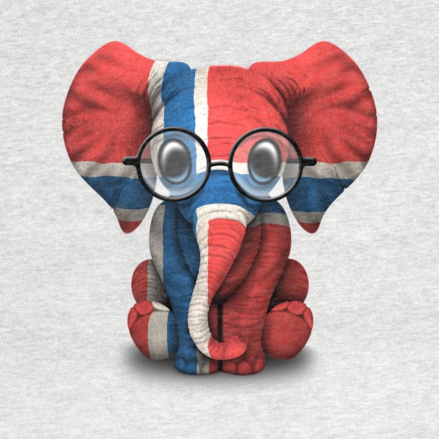 Baby Elephant with Glasses and Norwegian Flag by jeffbartels